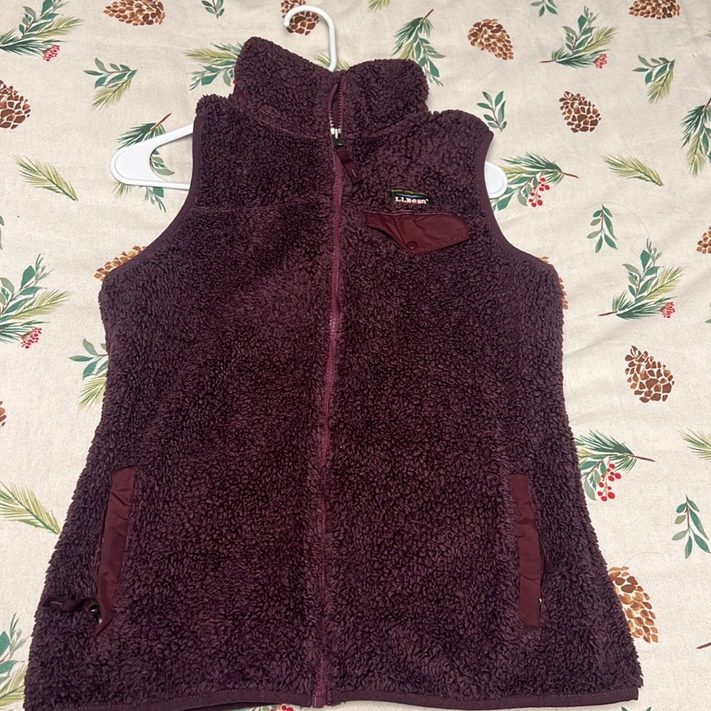 LLBean dark cranberry fuzzy vest